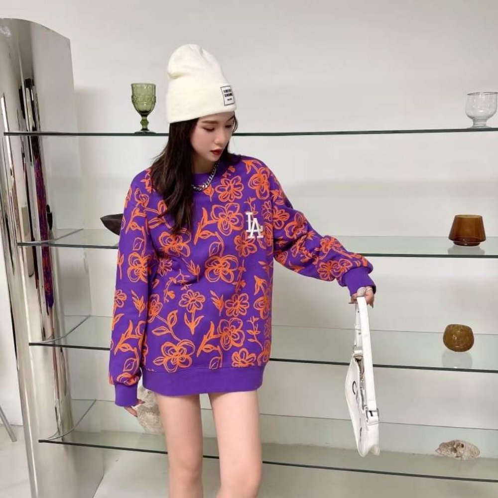 MLB floral print rose full print graffiti terry round neck sweater